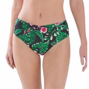 NEW WHBM Lush Floral Black Shirred Wrap High Waist Bikini Bottoms size Small